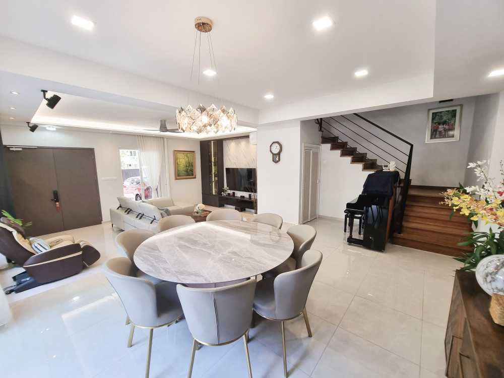 Scandinavian Living Room with Drop Ceiling and Ceiling Light