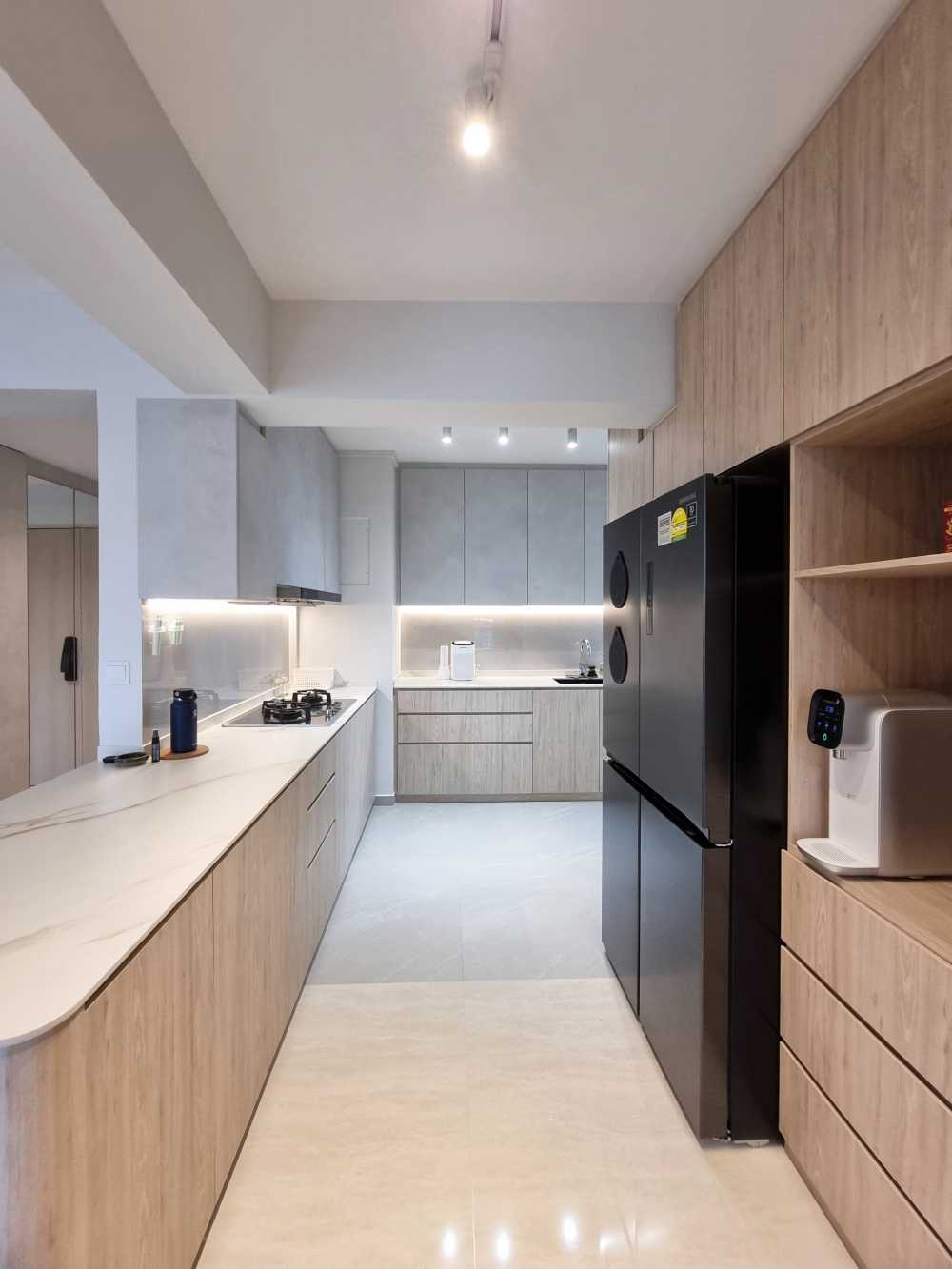 Scandinavian Kitchen with Parquet Floor and Wood Flooring