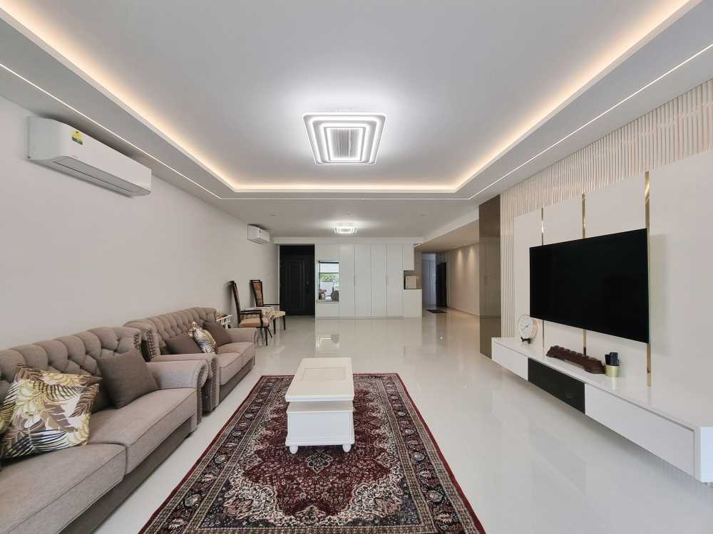 Scandinavian Living Room with Feature Wall and Mirror