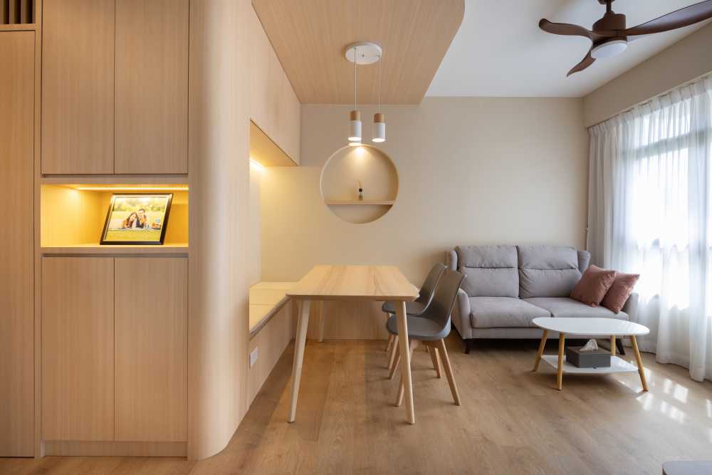 Scandinavian Living Room with Wood Flooring and Feature Wall