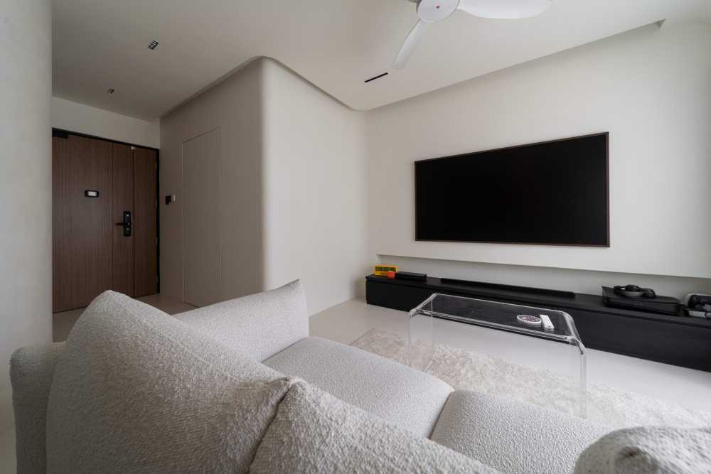 Minimalist Living Room with Cement Floor and TV Console