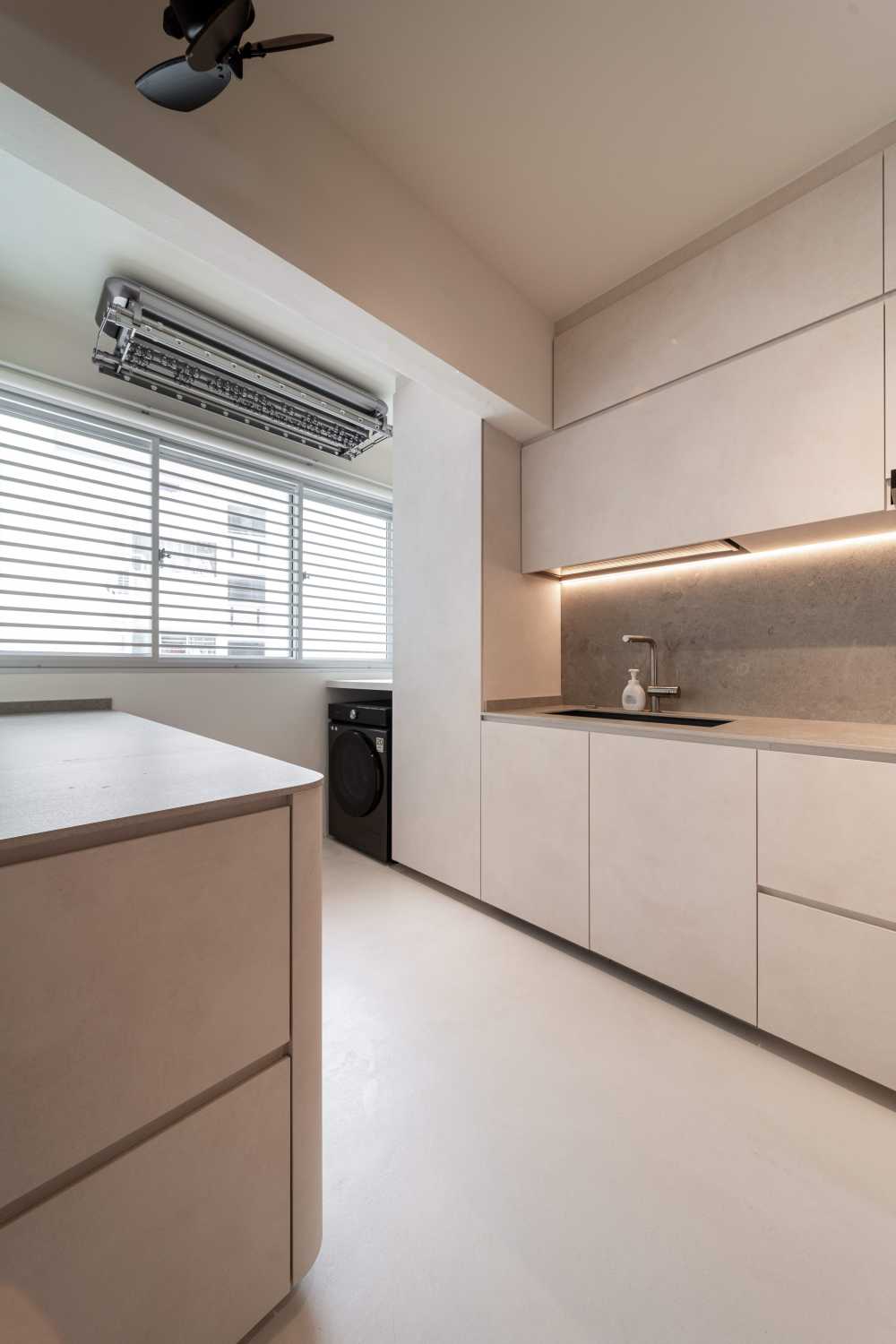 Minimalist Kitchen with Countertop and Cement Floor