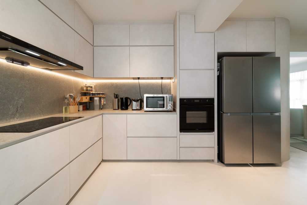 Minimalist Kitchen with Countertop and Cement Floor