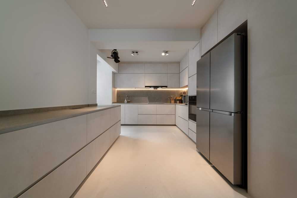 Minimalist Kitchen with Countertop and Cement Floor