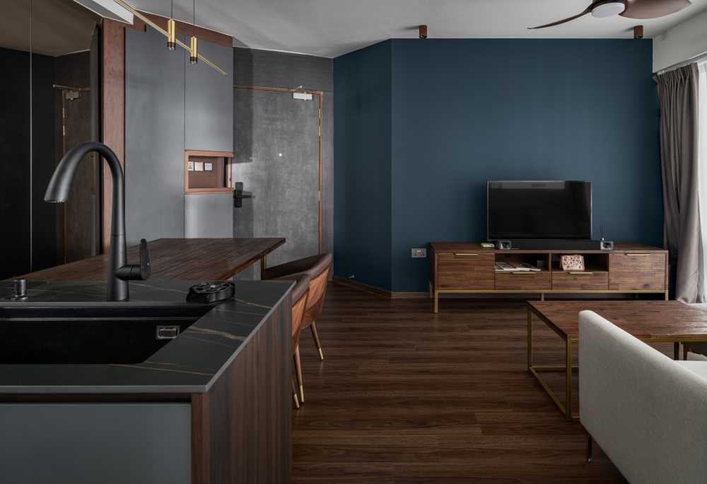Contemporary Living Room with Wood Flooring and TV Console