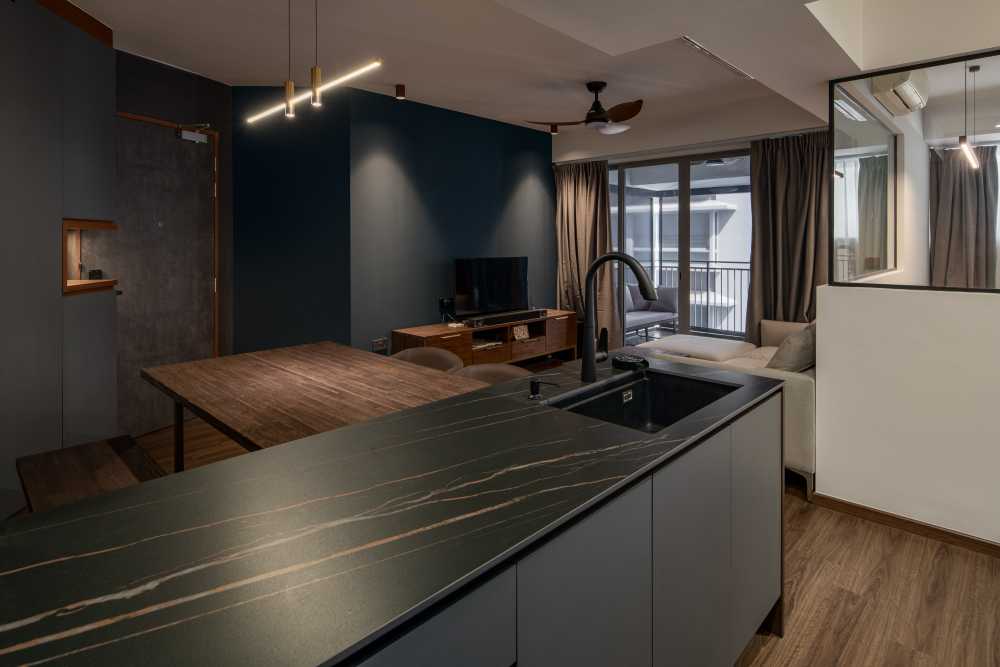 Contemporary Dining Room with Kitchen Island and Dining Table
