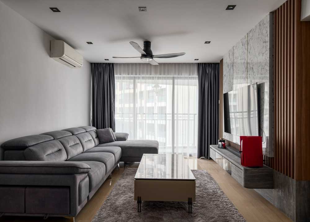 Contemporary Living Room with Wood Flooring and TV Console