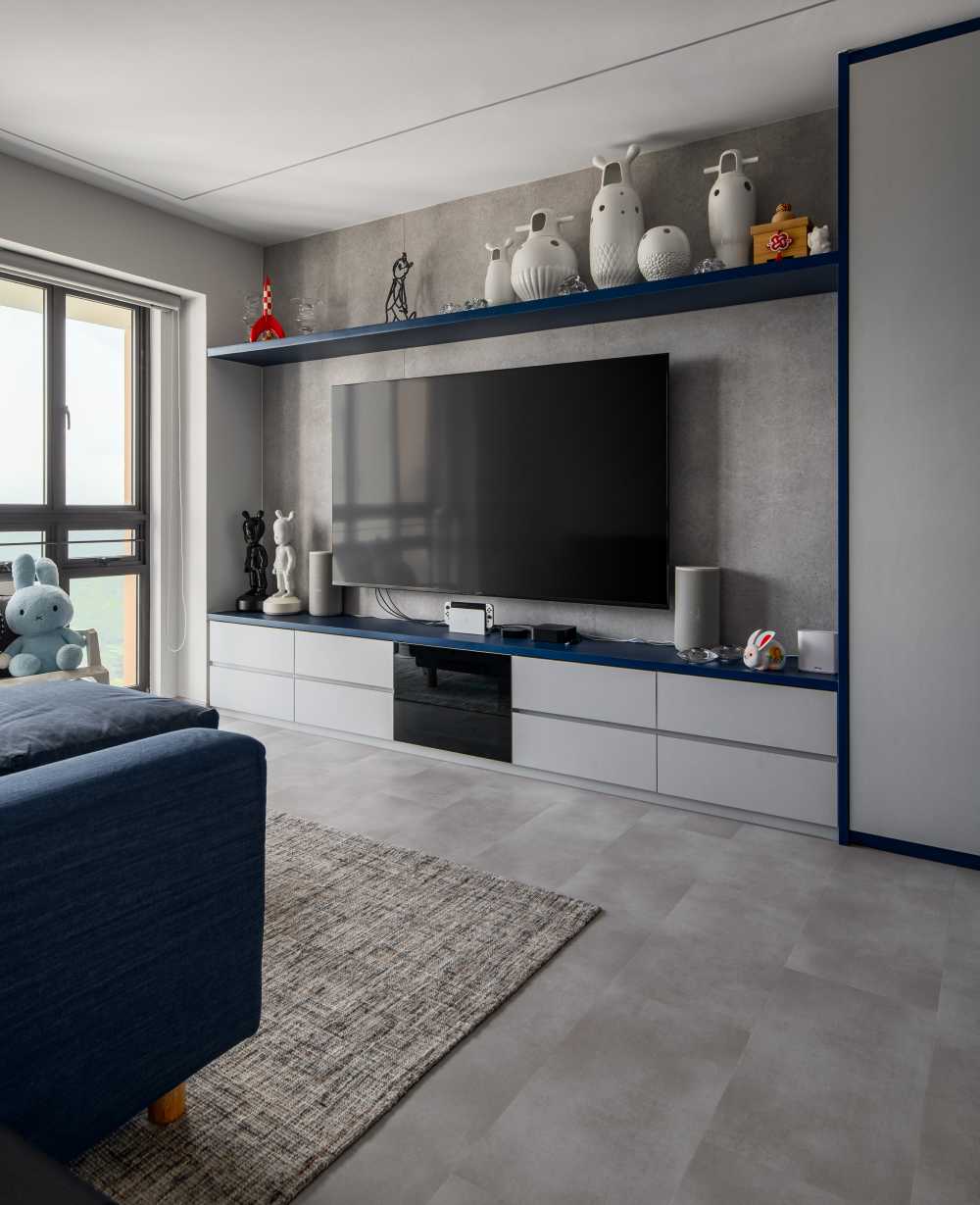 Scandinavian Living Room with TV Console and Feature Wall