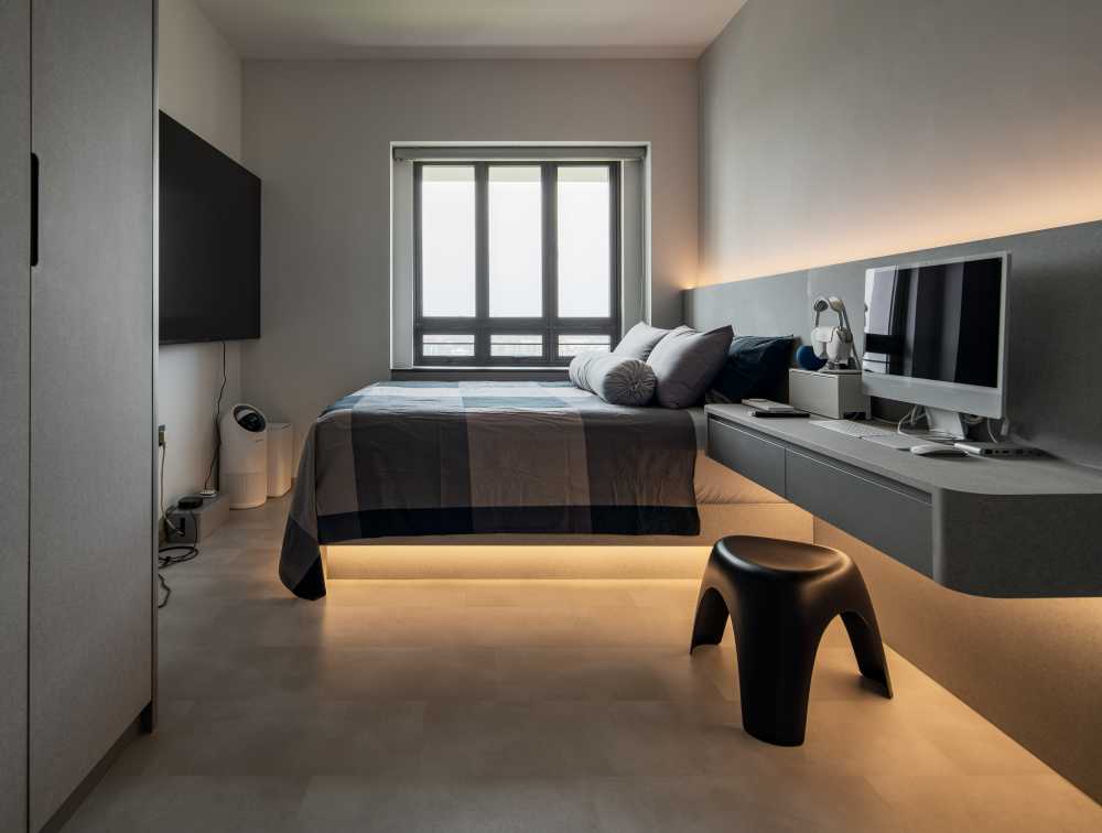 Scandinavian Bedroom with Built-in Bed and Closet