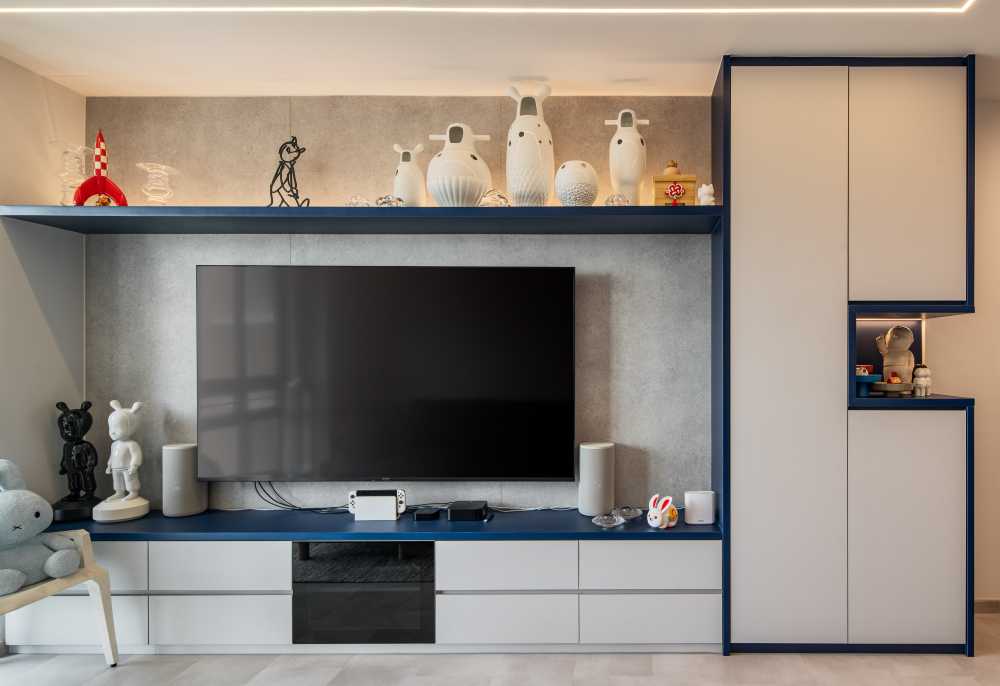 Scandinavian Living Room with TV Console and Cove Lighting