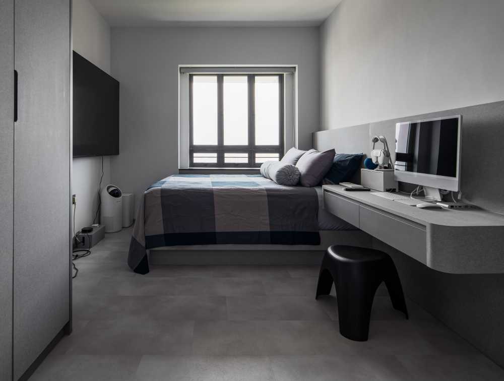 Scandinavian Bedroom with Bay Window and Wardrobe