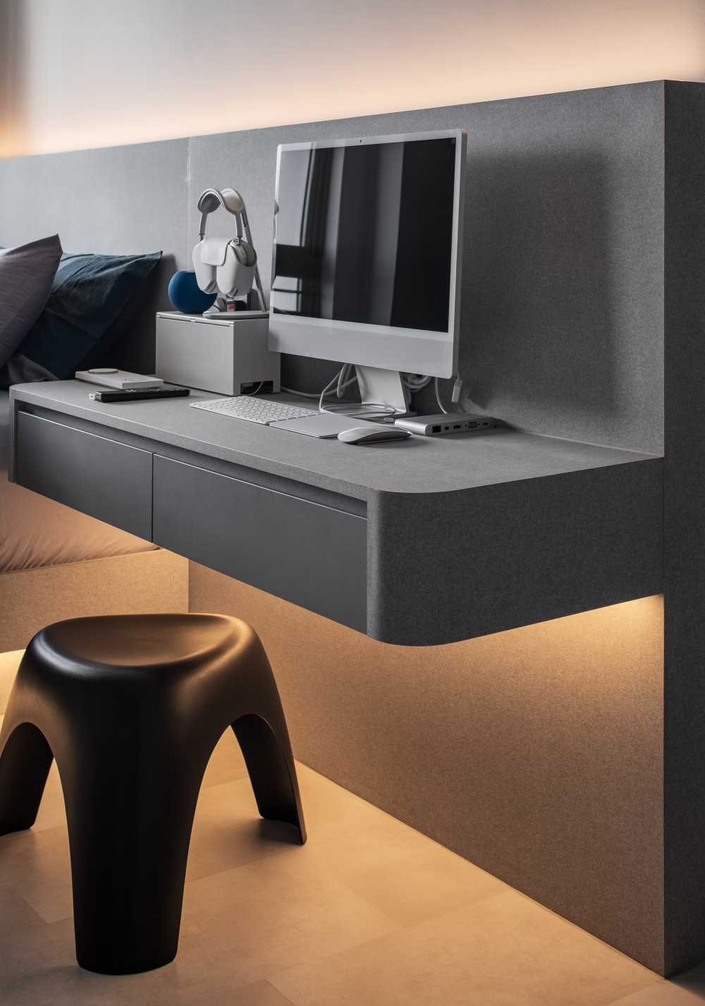 Scandinavian Bedroom with Bedside Table and Bedroom Dresser