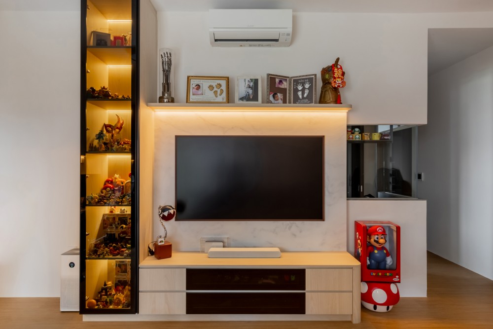 Scandinavian Living Room with Vinyl Flooring and TV Console