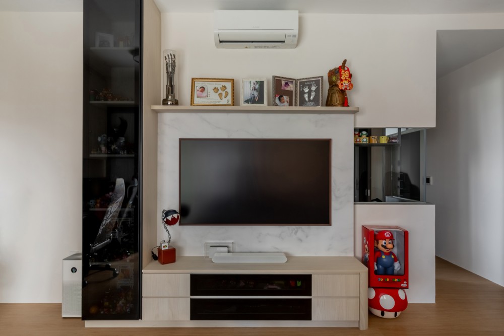 Scandinavian Living Room with Vinyl Flooring and TV Console