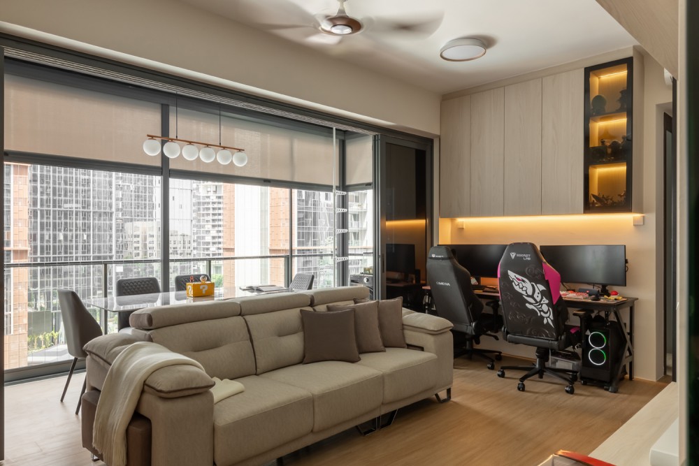 Scandinavian Living Room with Vinyl Flooring and Sofa
