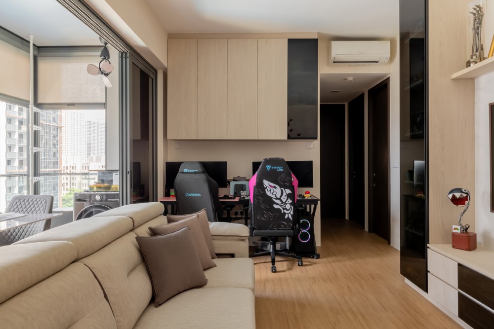 Scandinavian Living Room with Vinyl Flooring and TV Console