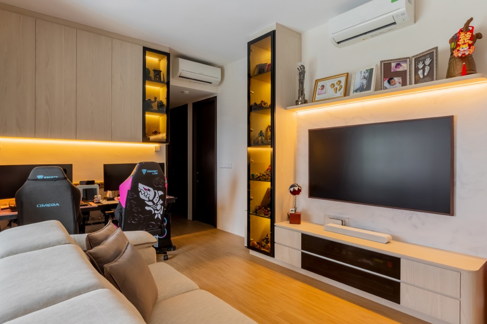 Scandinavian Living Room with Vinyl Flooring and Feature Wall