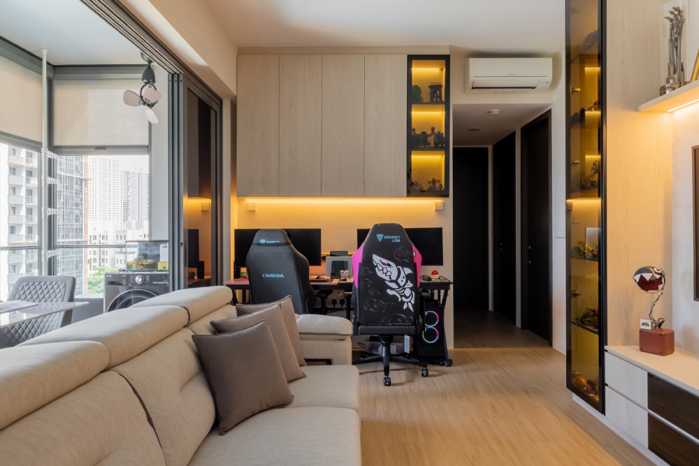 Scandinavian Living Room with Vinyl Flooring and TV Console