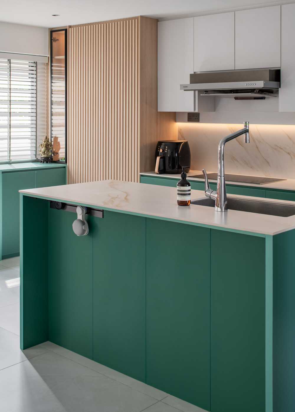 Scandinavian Kitchen with Countertop and Kitchen Window