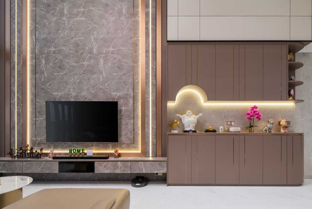 Modern Living Room with TV Console and Feature Wall
