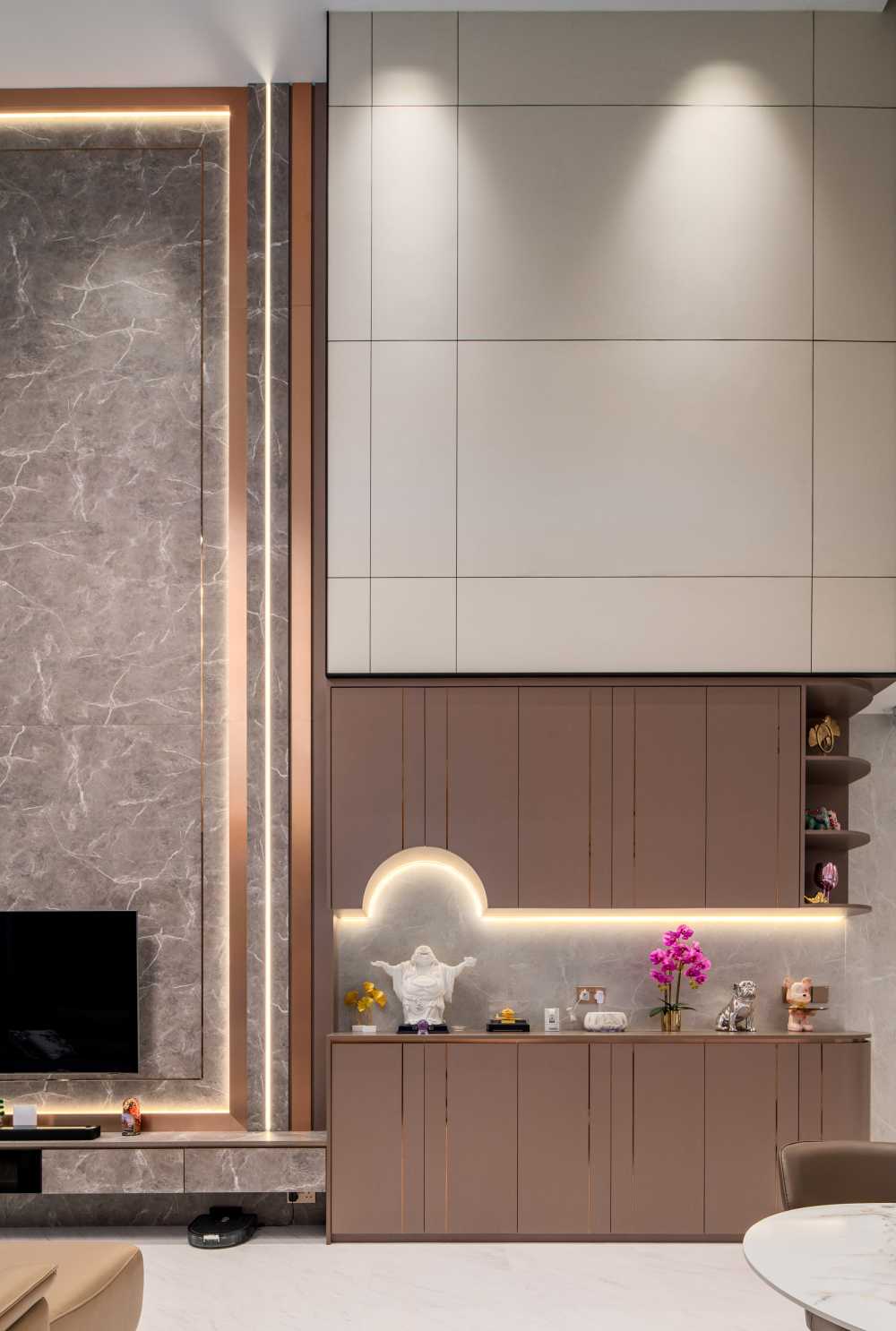 Modern Living Room with Feature Wall and Storage Cabinets