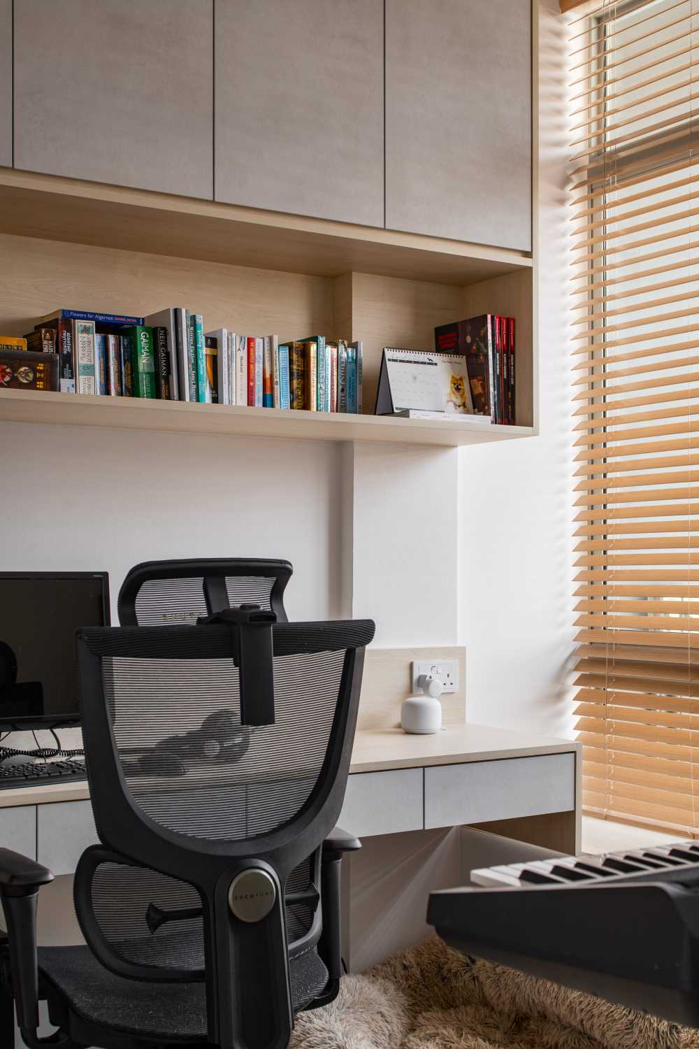 Scandinavian Study with Bookshelf and Ceiling Light
