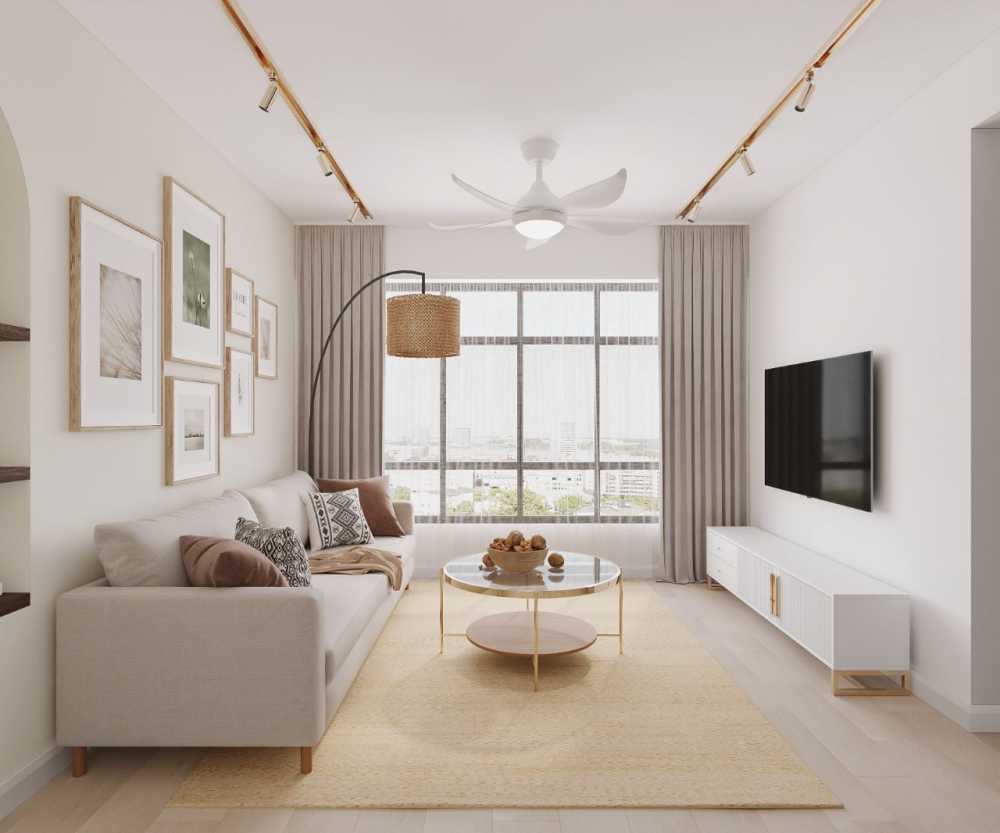 Contemporary Living Room with Vinyl Flooring and TV Console