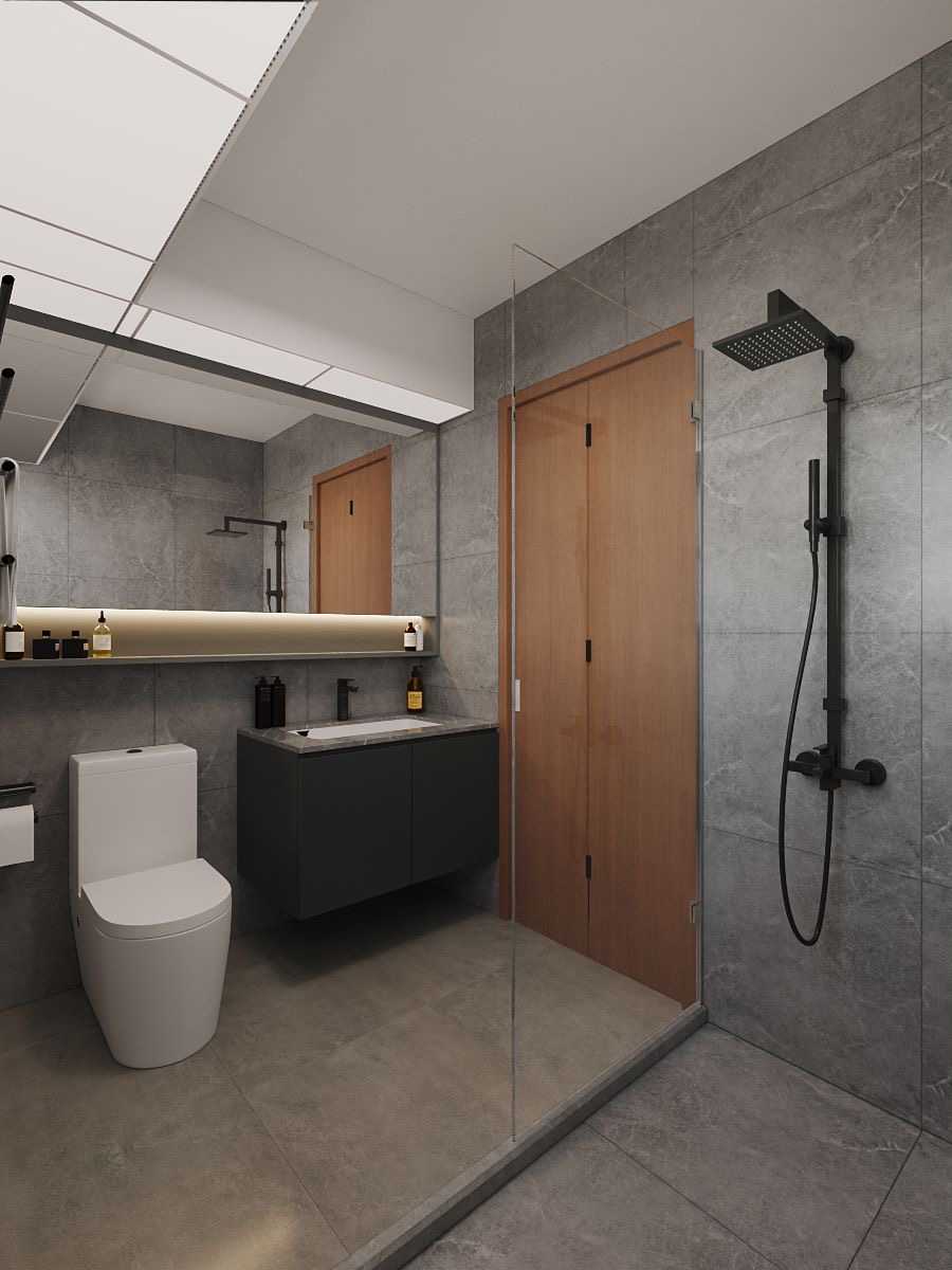 Contemporary Bathroom with Rainshower and Showers