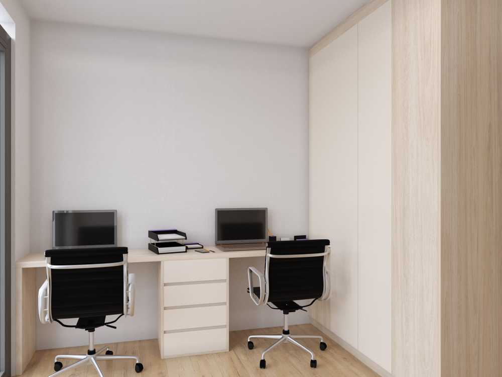 Scandinavian Study with Ceiling Light and Desk Chairs