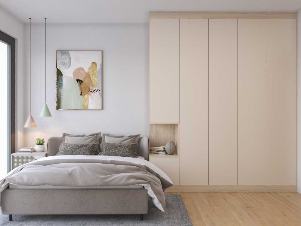 Scandinavian Bedroom with Vinyl Flooring and Wardrobe
