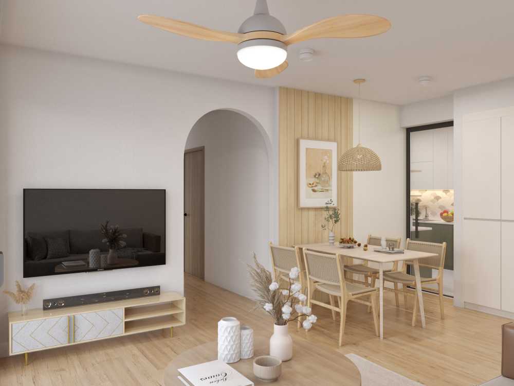 Scandinavian Living Room with Vinyl Flooring and TV Console