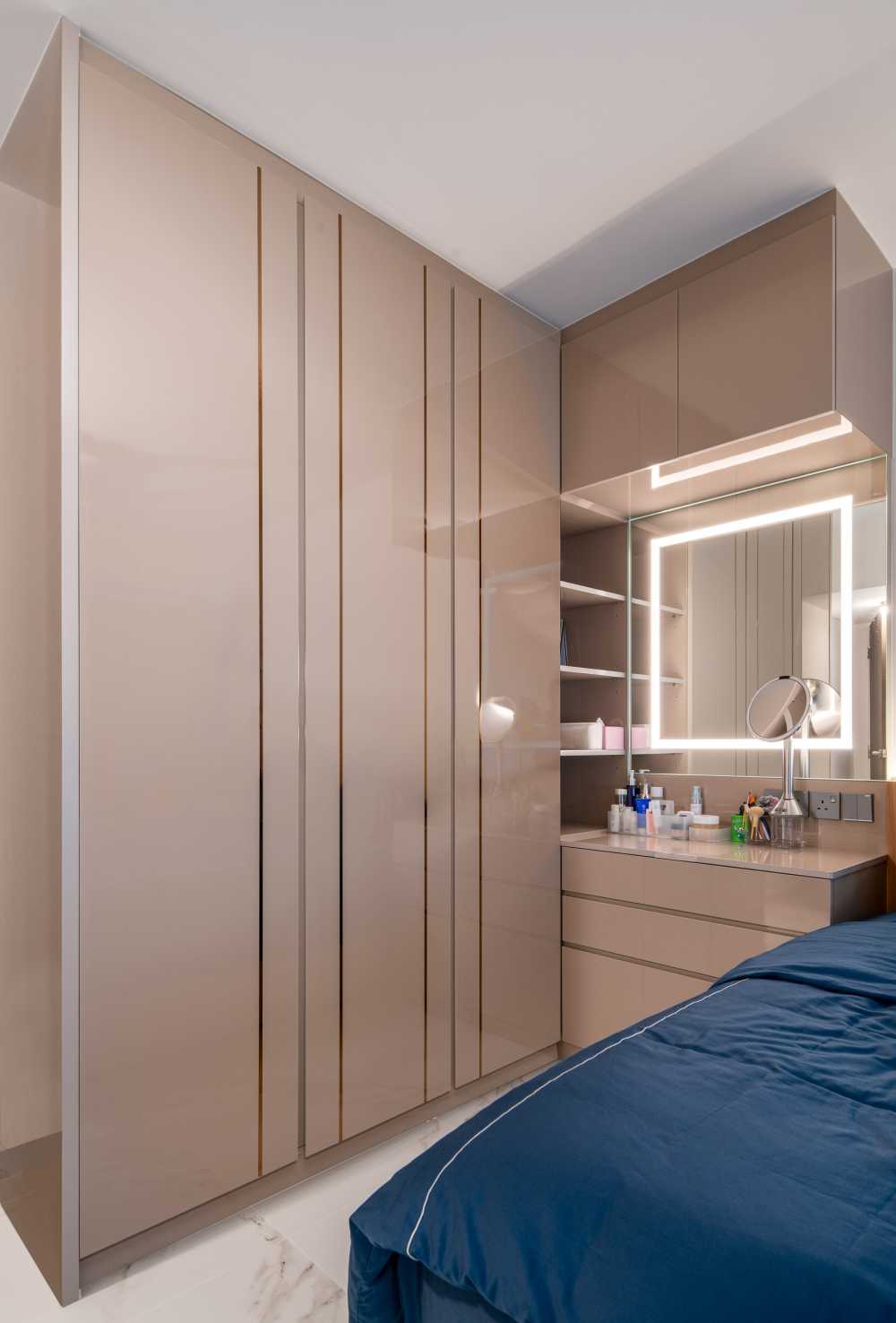 Contemporary Bedroom with Marble Floor and Wardrobe