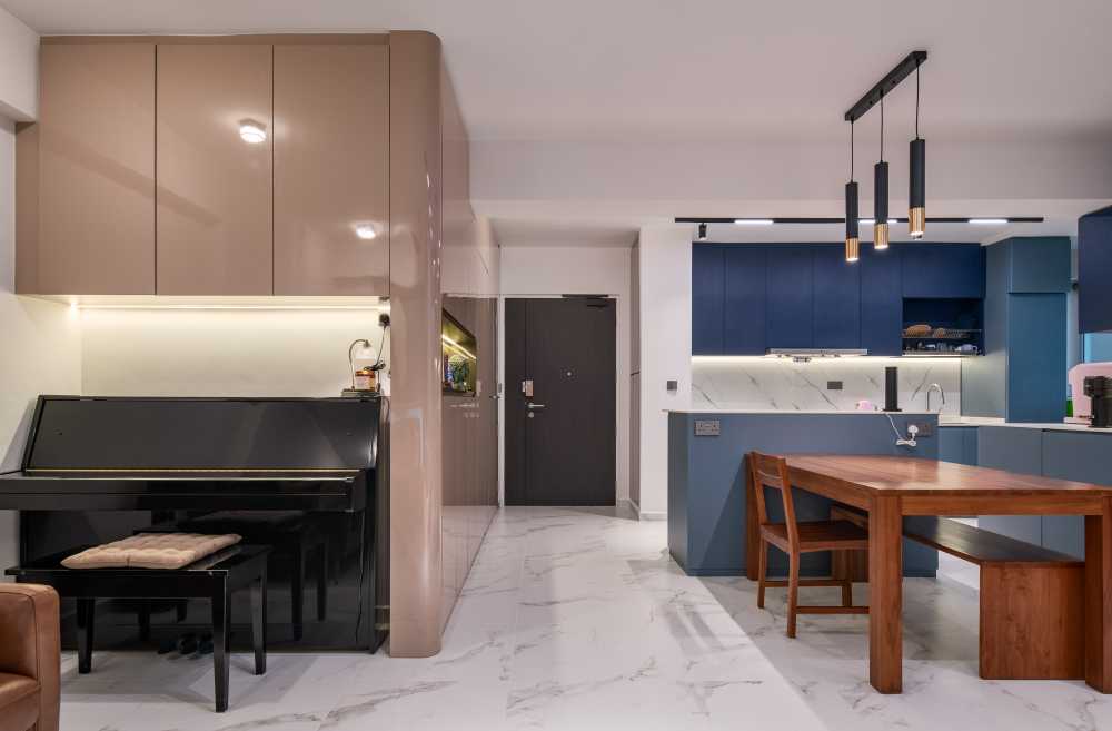 Contemporary Dining Room with Drop Light and Dining Table