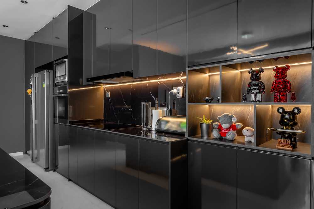 Contemporary Kitchen with Cupboard and Open Kitchen