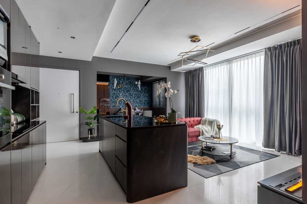 Contemporary Living Room with TV Console and Feature Wall