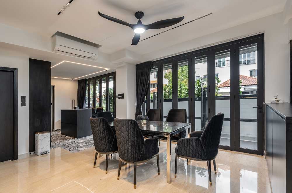Modern Dining Room with Drop Ceiling and Ceiling Light