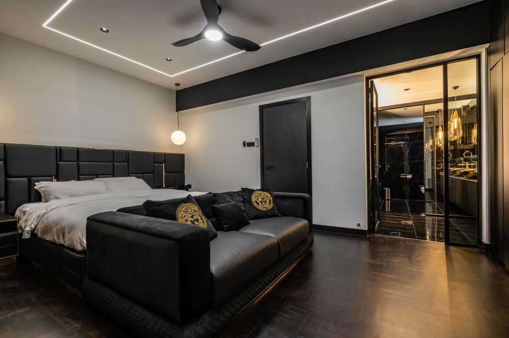 Modern Bedroom with Ceiling Light and Queen Bed