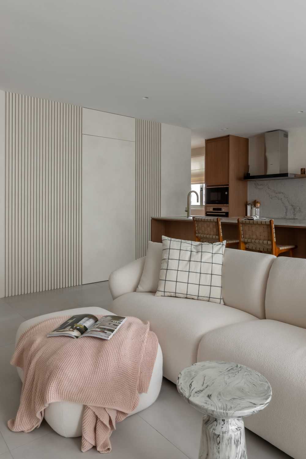 Modern Living Room with Homogeneous Tiles and Coffee Table