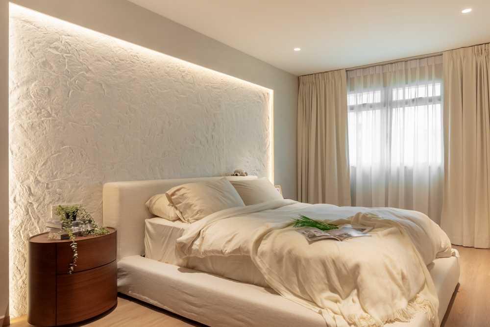 Modern Bedroom with Vinyl Flooring and Ceiling Light