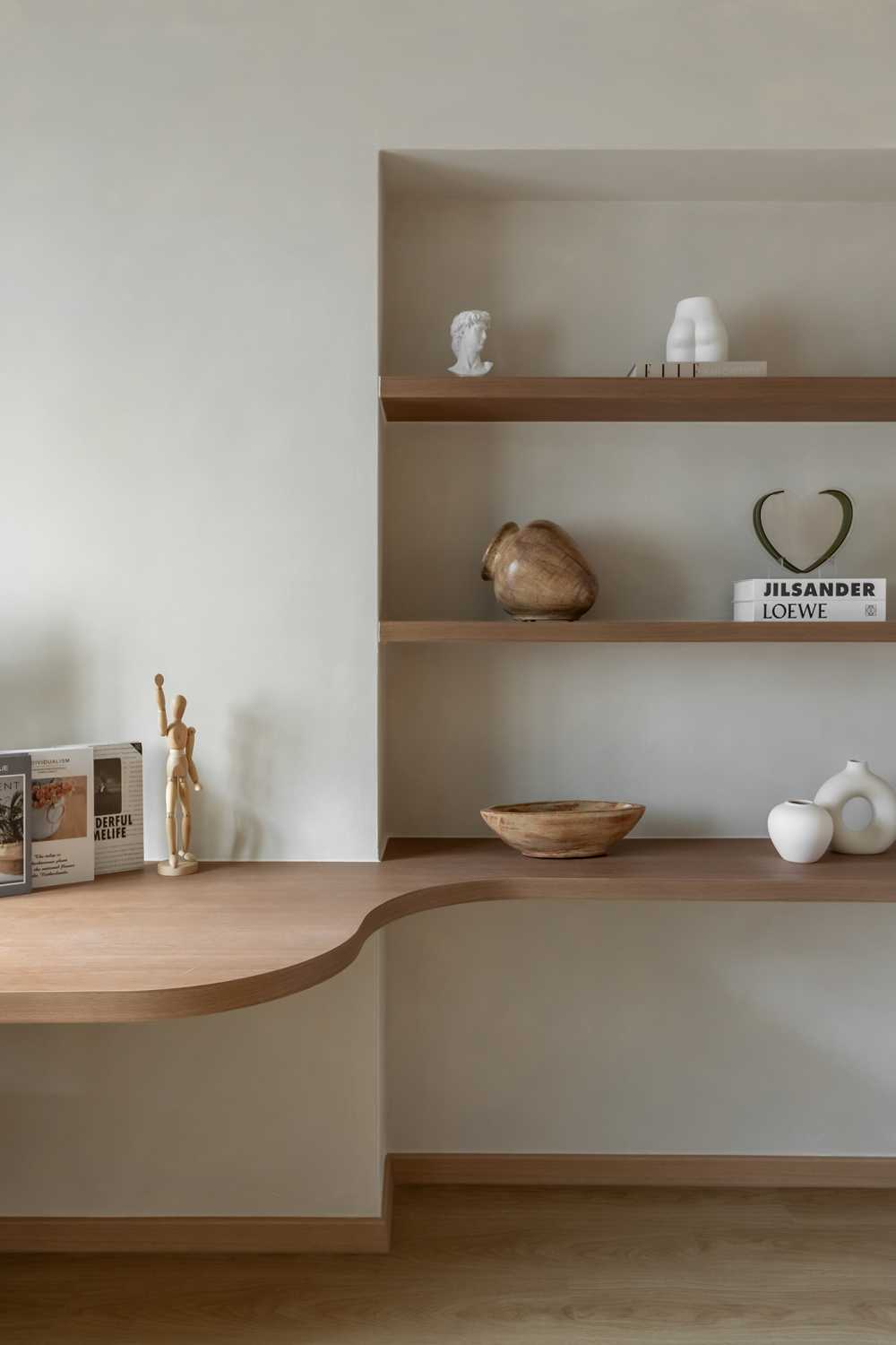 Modern Home Office with Wall Shelves and Shelving Units