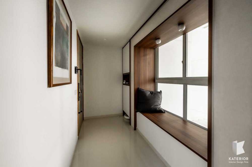 Contemporary Foyer with Artwork and Console Table