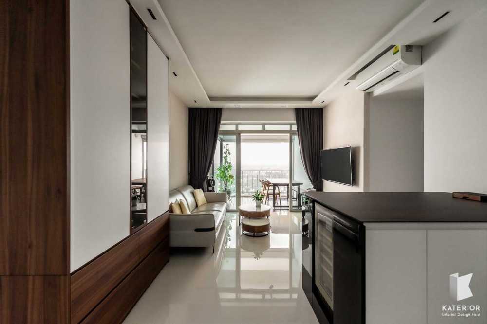 Contemporary Living Room with Countertop and TV Console