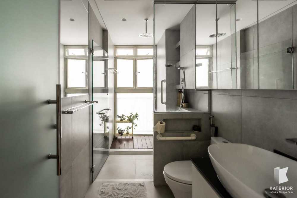 Contemporary Bathroom with Countertop and Homogeneous Tiles