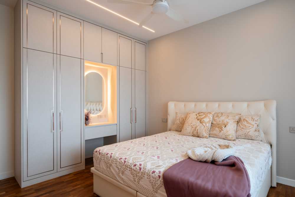 Contemporary Bedroom with Parquet Floor and Wardrobe