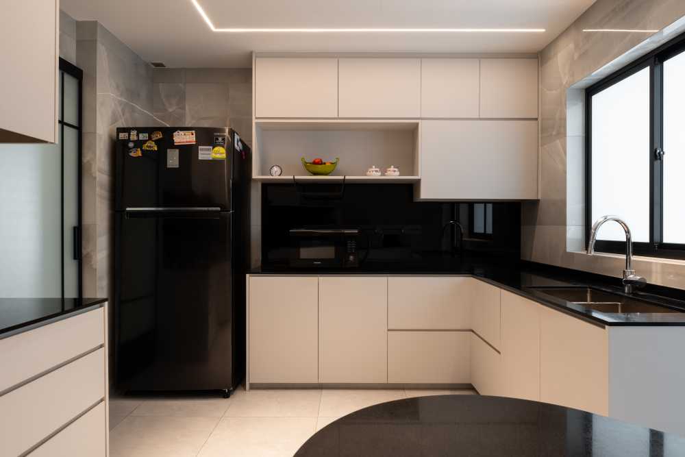 Contemporary Kitchen with Wood Flooring and Kitchen Window