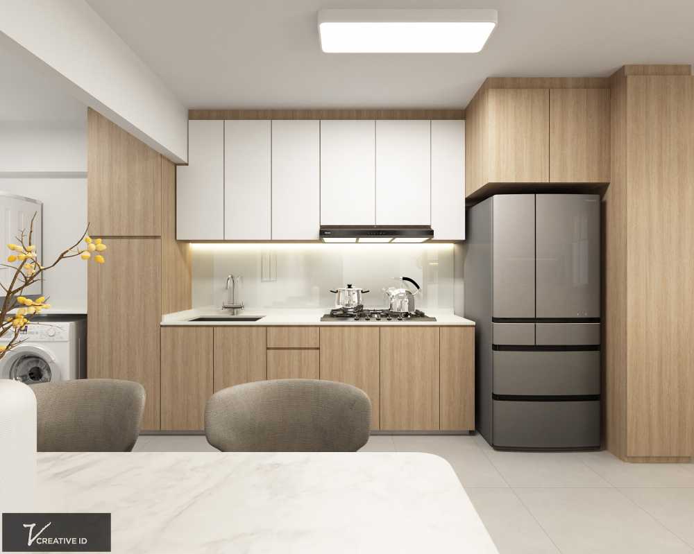 Scandinavian Kitchen with Granite Floor and Open Kitchen