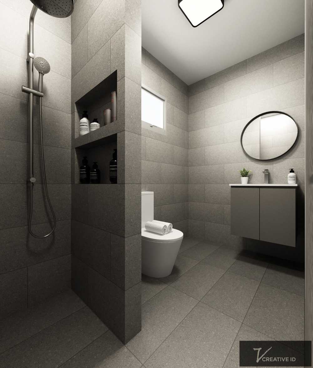 Scandinavian Bathroom with Homogeneous Tiles and Mirror