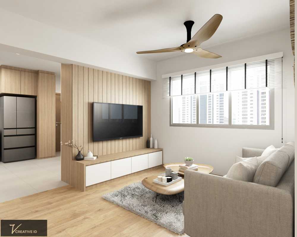 Scandinavian Living Room with Vinyl Flooring and TV Console