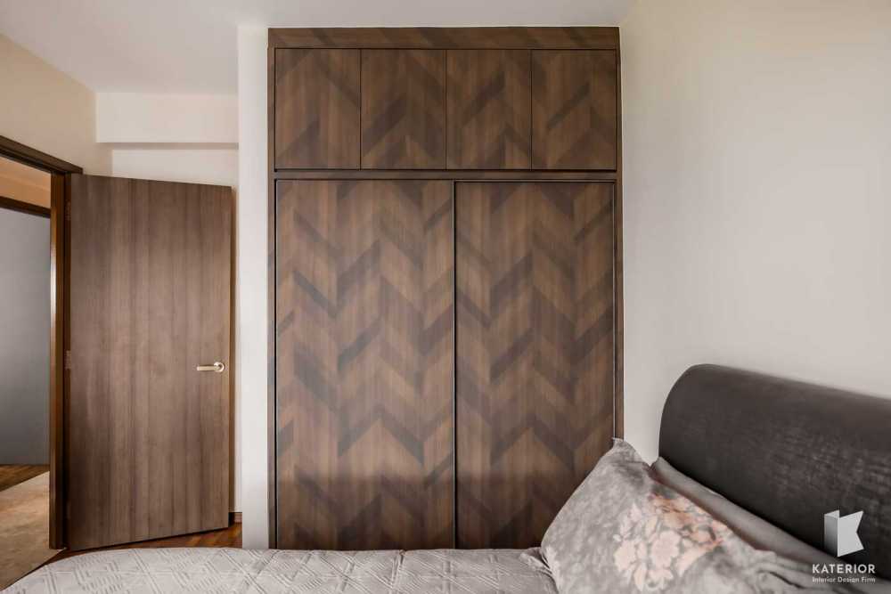 Modern Bedroom with Parquet Floor and Wardrobe