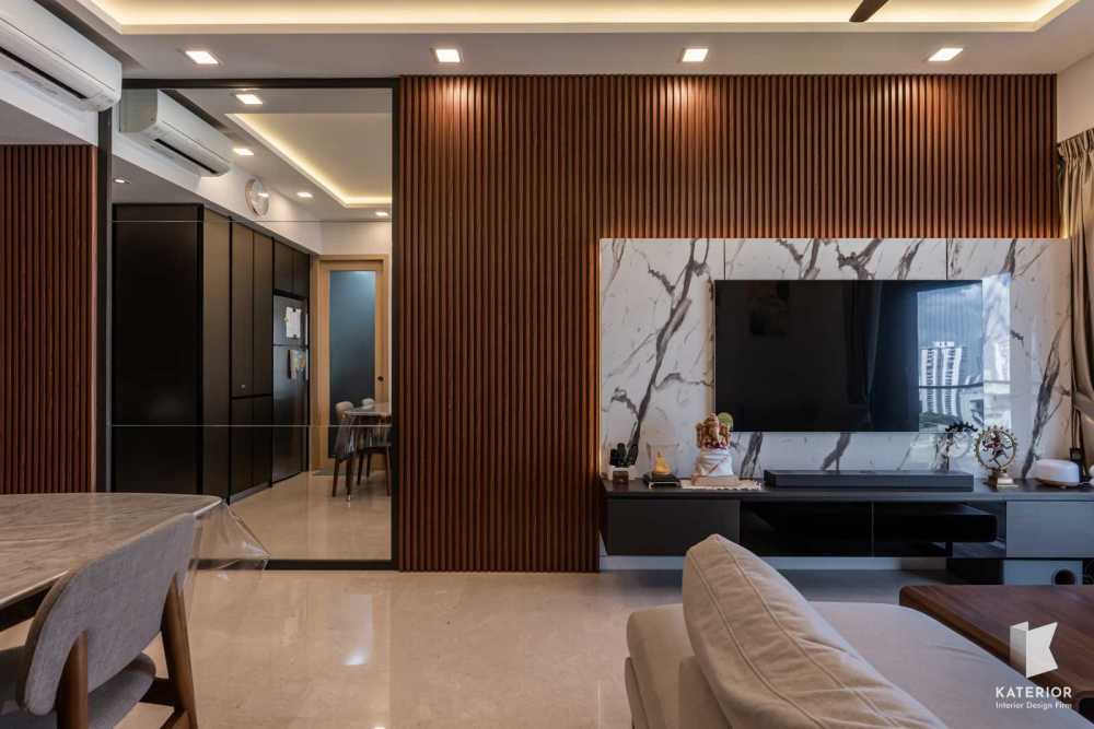 Country Living Room with TV Console and Feature Wall